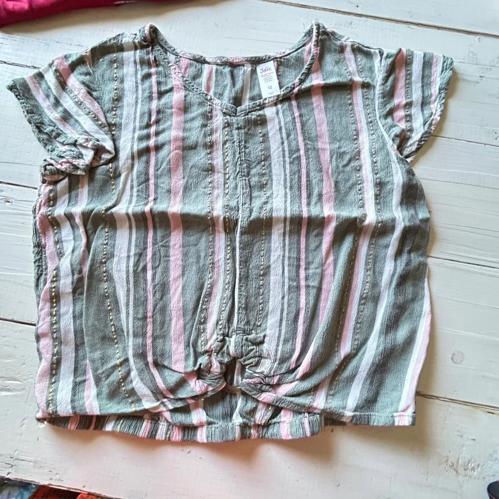Justice Girls Bundle‎ 3 Tops Black Taco Red Heart Striped Tie Front Size 12
